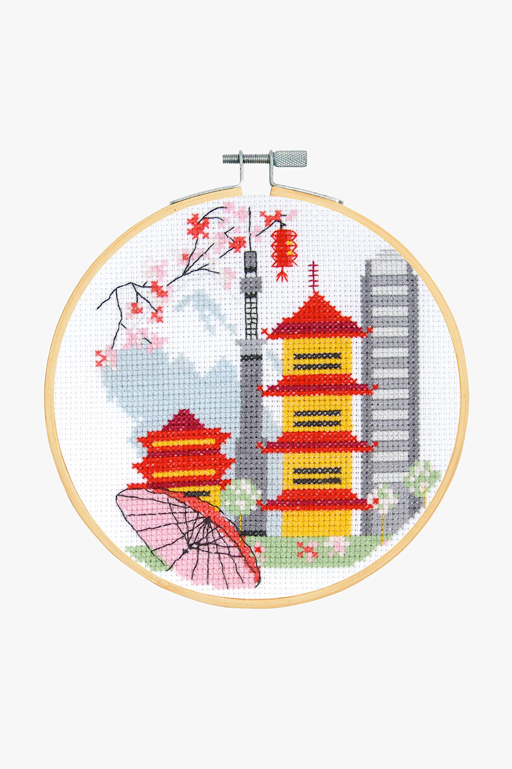 dmc-tokyo-kreuzstichset-aida-wei-mit-holzrahmen image 1