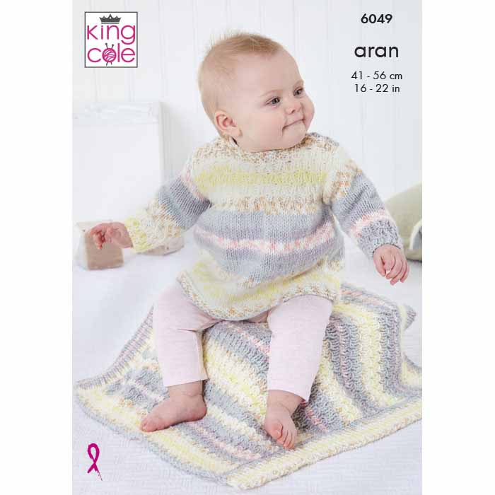 king-cole-6049-strickanleitung-kleid-jacke-m-tze-decke-aran image 1