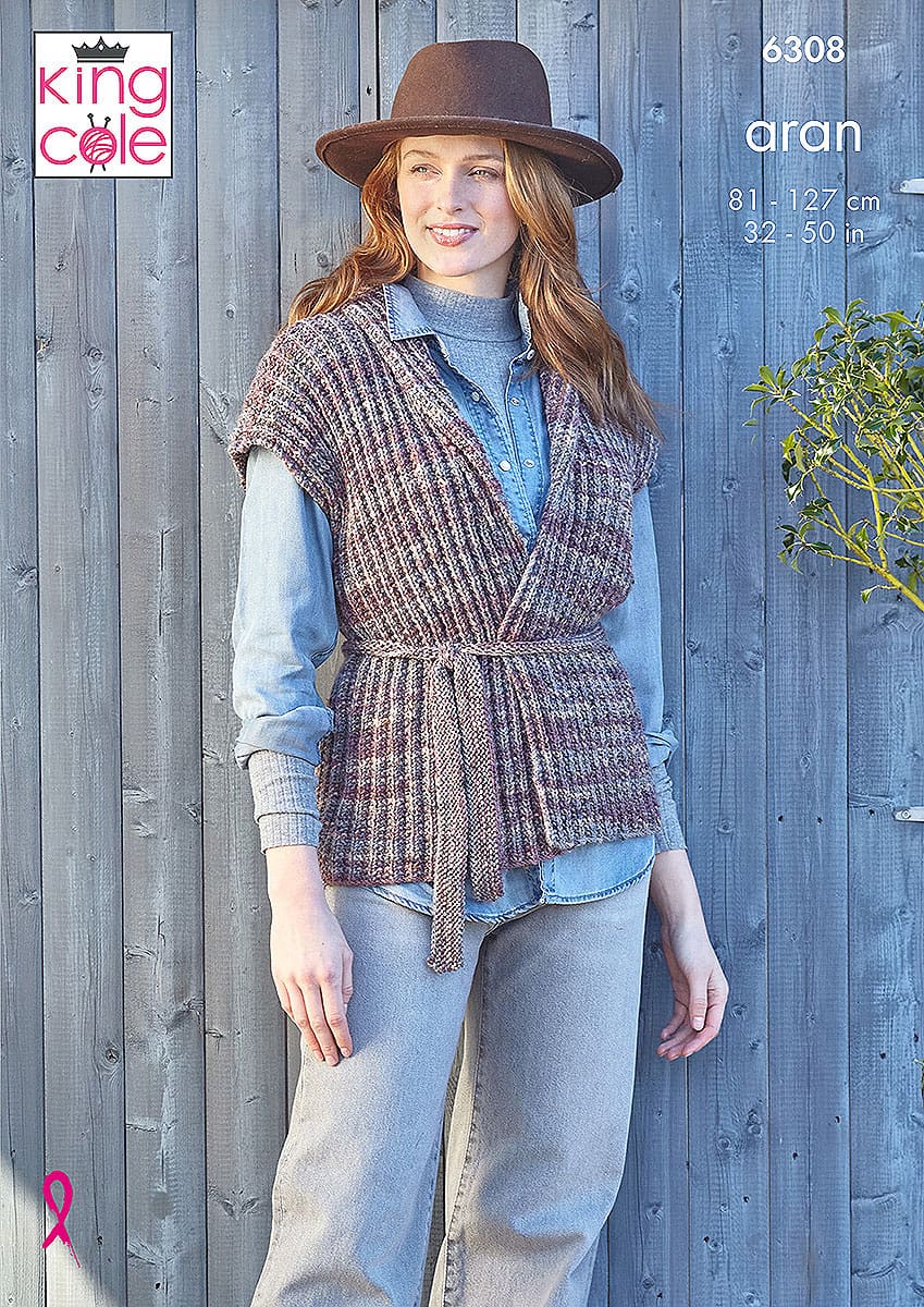 king-cole-patterns-6308-strickanleitung-jacke-weste-homespun-aran image 1