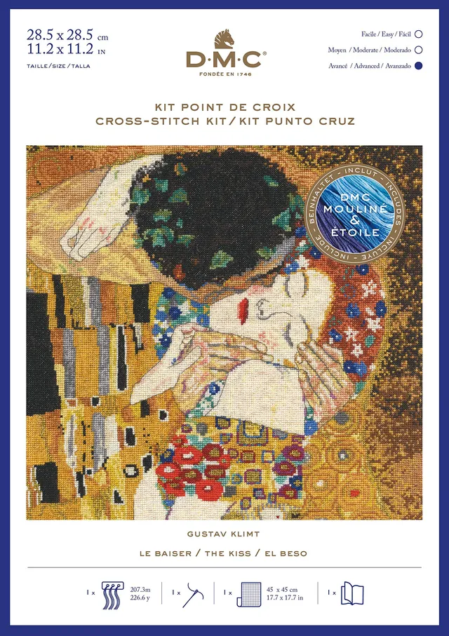 dmc-kreuzstichset-der-kuss-klimt-28-5x28-5-cm image 1