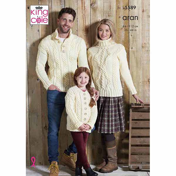 king-cole-5589-strickanleitung-pullover-cardigan-aran image 1