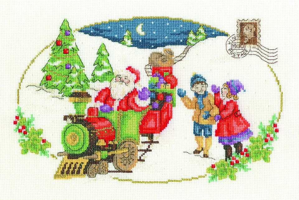 dmc-vintage-santa-is-coming-kreuzstich-set-baumwolle image 1