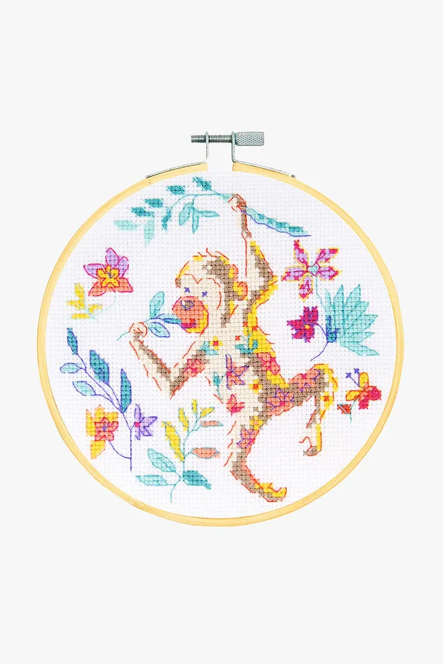 dmc-moulin-sp-cial-affe-kreuzstichset-15cm-rahmen image 1