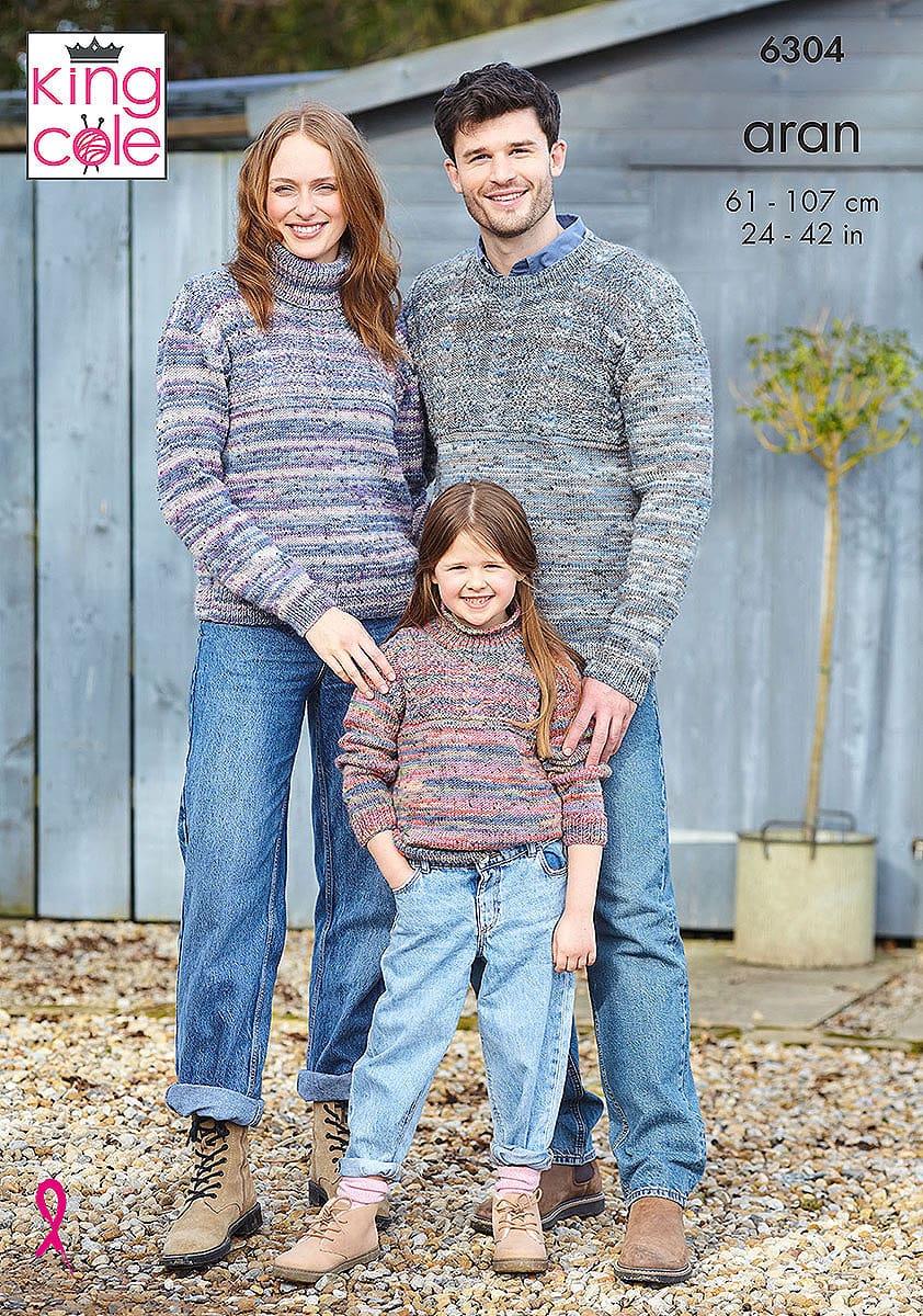 king-cole-6304-family-sweaters-strickanleitung-homespun-prism-aran image 1