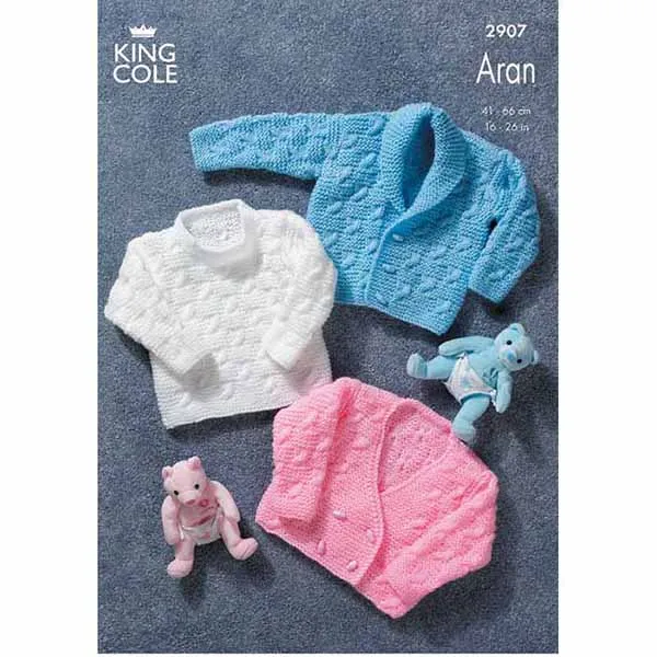 king-cole-2907-strickanleitung-pullover-jacke-cardigan-aran image 1