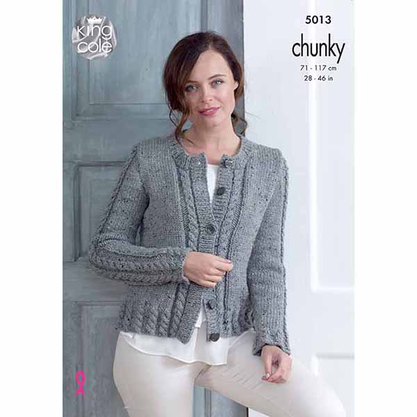 king-cole-patterns-5013-strickanleitung-zopf-cardigan-chunky image 1