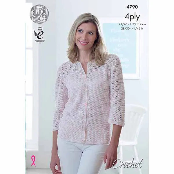 king-cole-patterns-4790-h-kelanleitung-cardigan-giza-cotton-4ply image 1