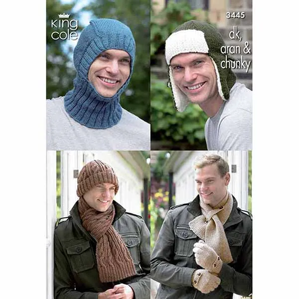king-cole-patterns-3445-strickanleitung-herren-m-tze-schal-set-dk-aran image 1