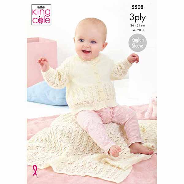 king-cole-patterns-5508-strickanleitung-cardigan-decke-baby-3ply image 1