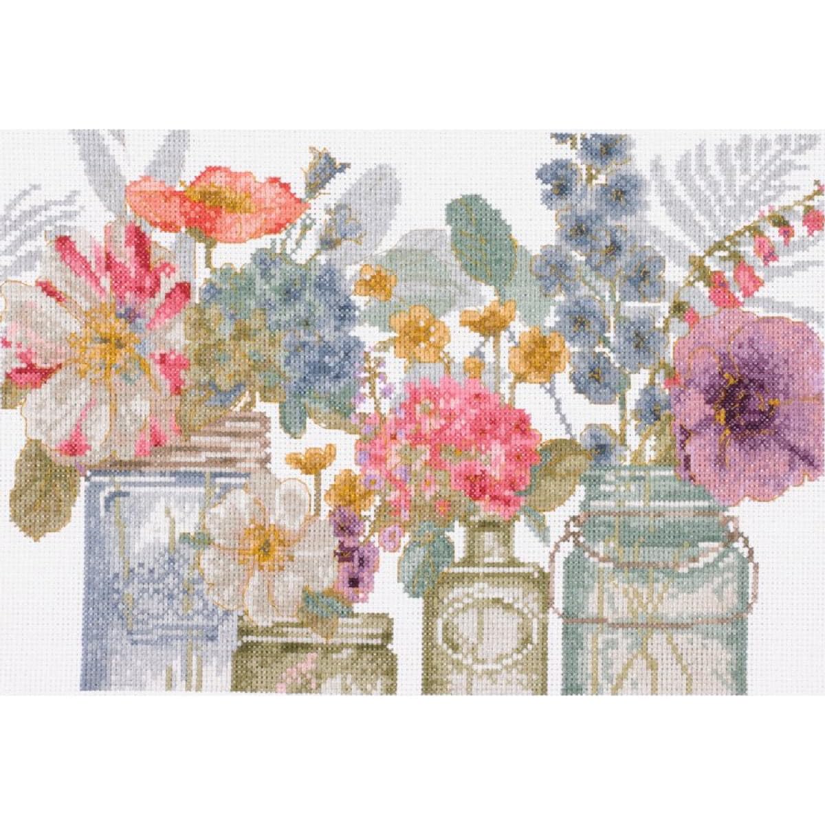 dmc-stickset-blumenvase-kreuzstichset-mit-aida-und-garn image 1