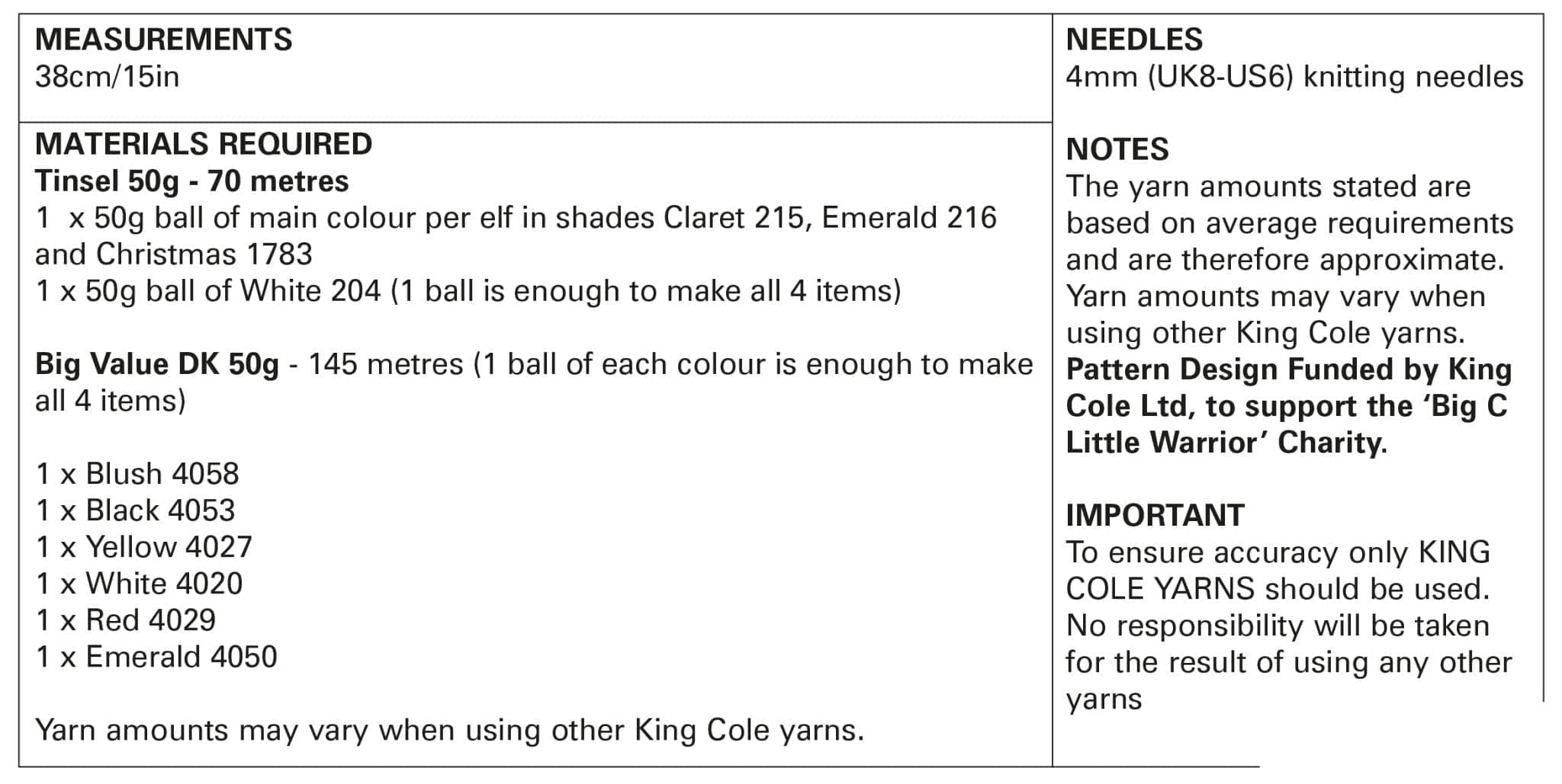 king-cole-9164-elfen-strickanleitung-tinsel-big-value-dk image 2