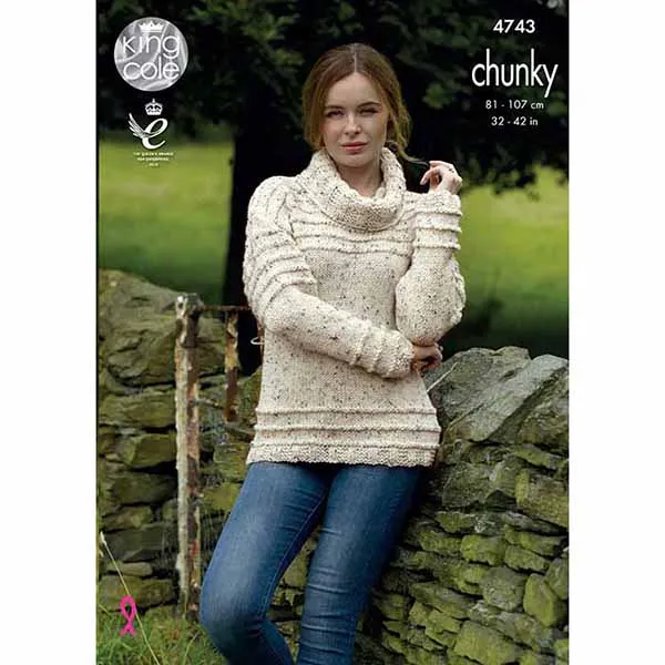 king-cole-4743-strickanleitung-cardigan-pullover-chunky-tweed image 1
