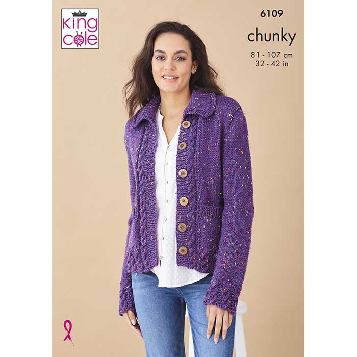 king-cole-patterns-6109-strickanleitung-jacke-top-chunky-tweed image 1