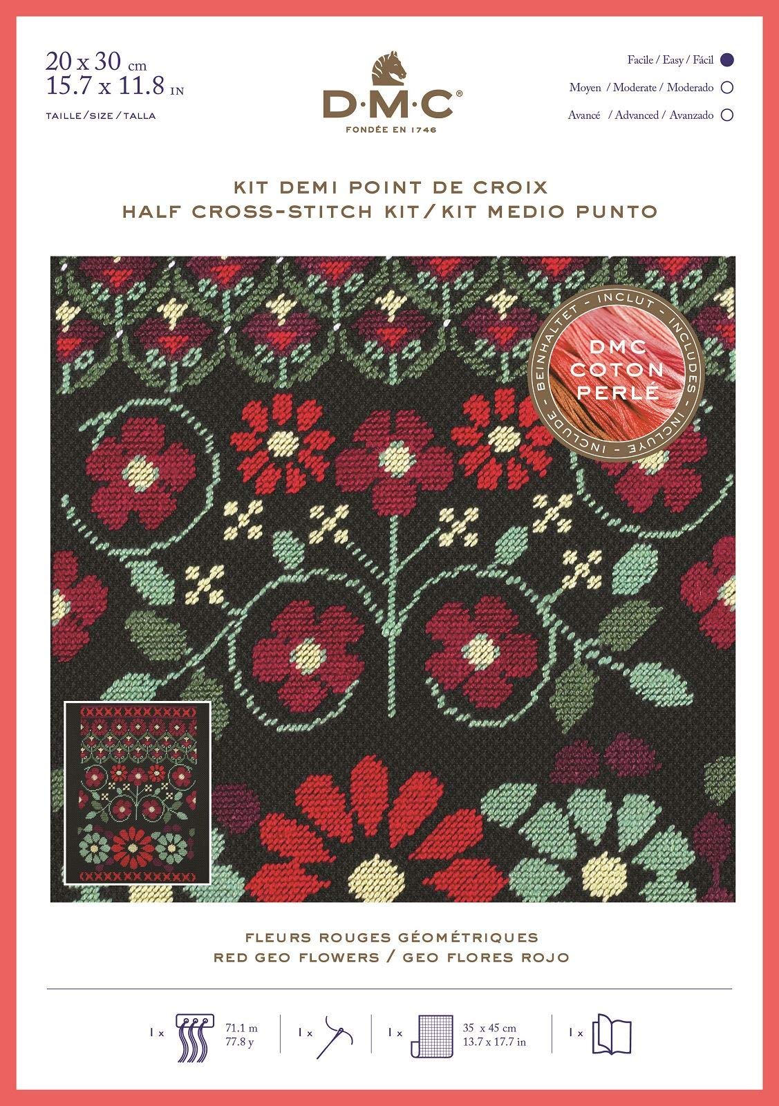 dmc-bk1784-kreuzstichset-rote-geo-blumen-14ct-aida image 1
