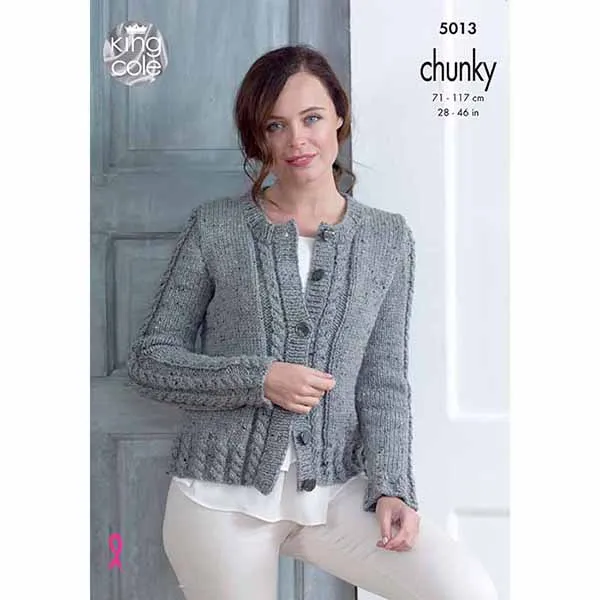 king-cole-patterns-5013-strickanleitung-zopf-cardigan-chunky image 1