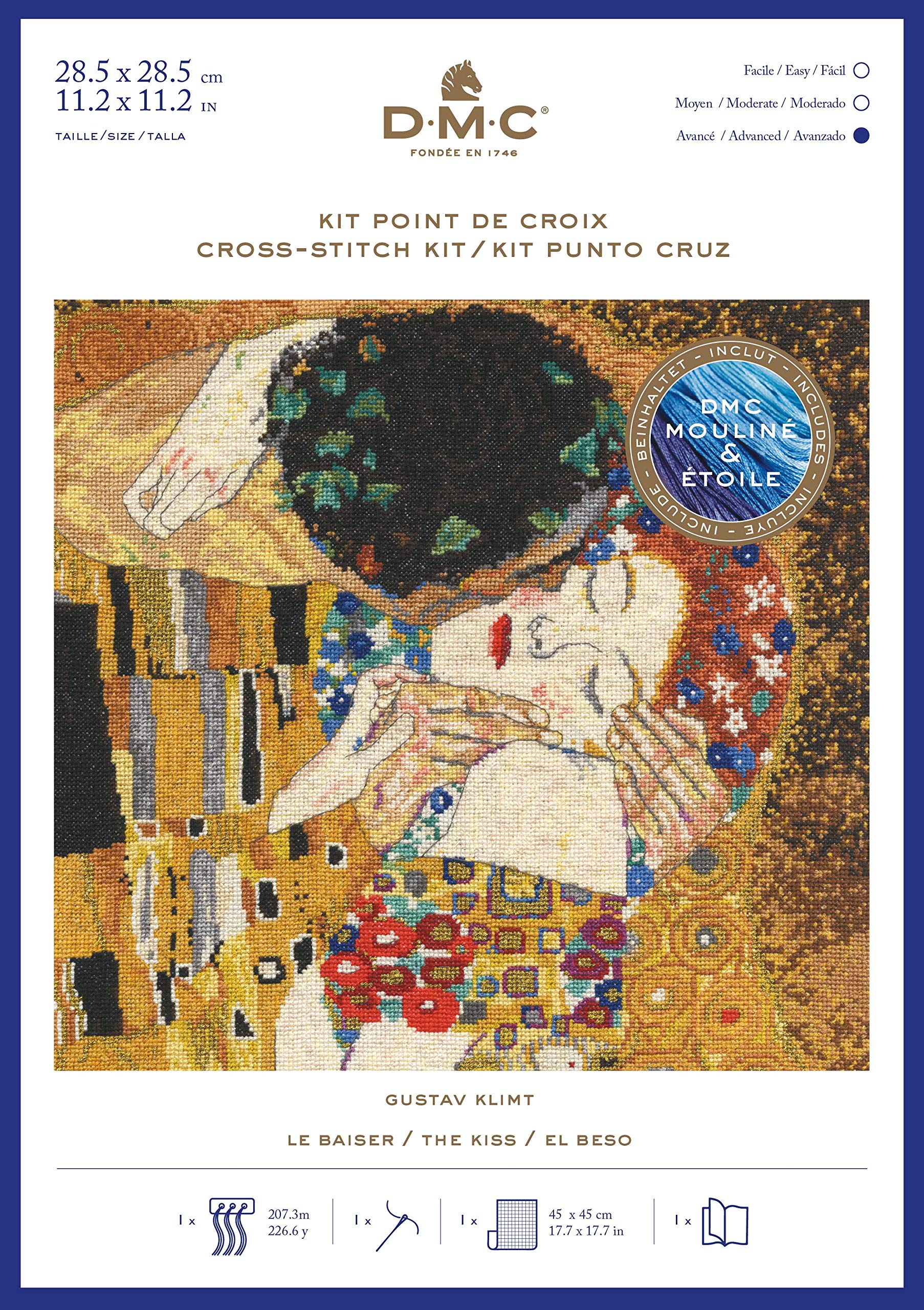 dmc-kreuzstichset-der-kuss-klimt-28-5x28-5-cm image 1