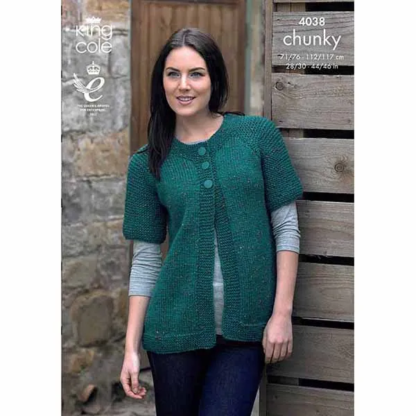 king-cole-patterns-4038-strickanleitung-cardigan-pullover-chunky-tweed image 1