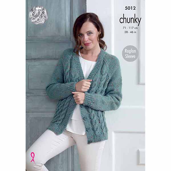 king-cole-5012-strickanleitung-zopf-cardigan-chunky-tweed image 1