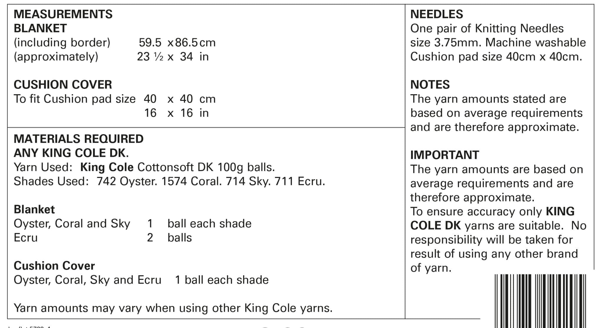 king-cole-patterns-5733-strickanleitung-decke-kissen-cottonsoft-dk image 2