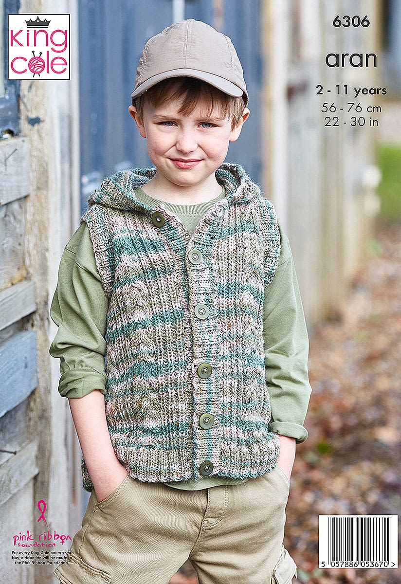 king-cole-patterns-6306-strickanleitung-weste-homespun-aran image 1
