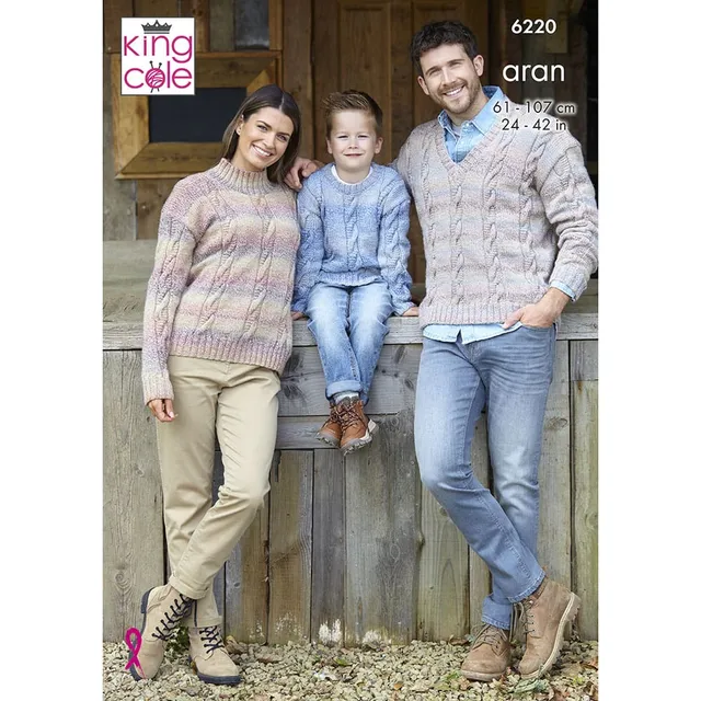 king-cole-6220-family-cable-sweaters-strickanleitung-aran image 1