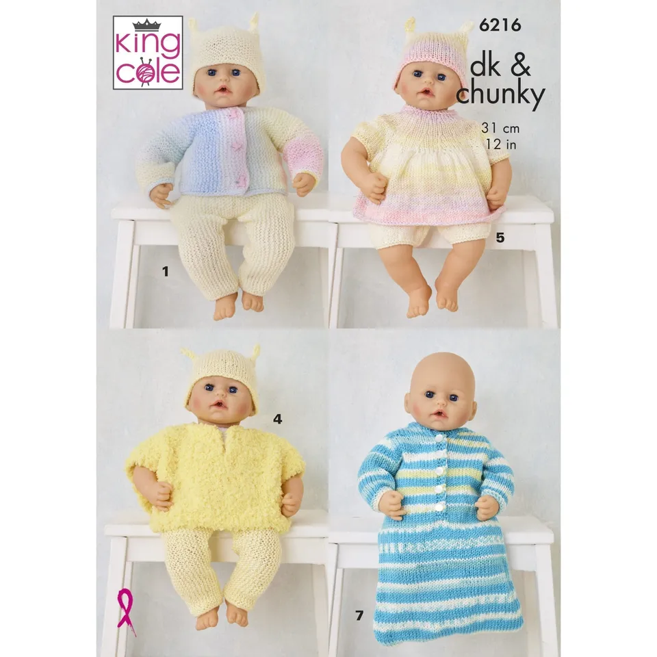 king-cole-patterns-6216-puppenkleidung-strickanleitung-dk-chunky image 1
