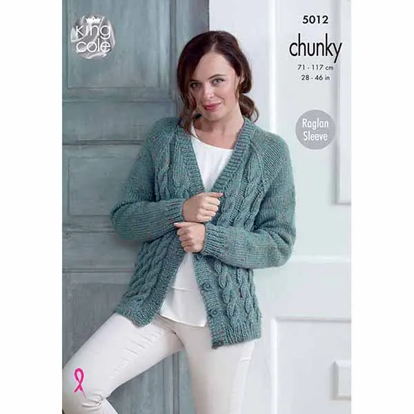 king-cole-5012-strickanleitung-zopf-cardigan-chunky-tweed image 1