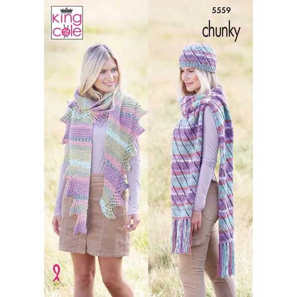 king-cole-5559-m-tzen-schals-strickanleitung-drifter-chunky image 1