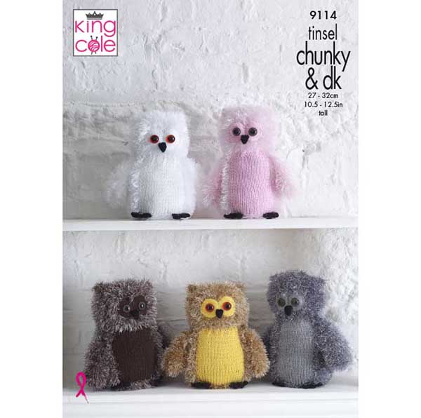 king-cole-9114-eulen-strickanleitung-tinsel-chunky image 1