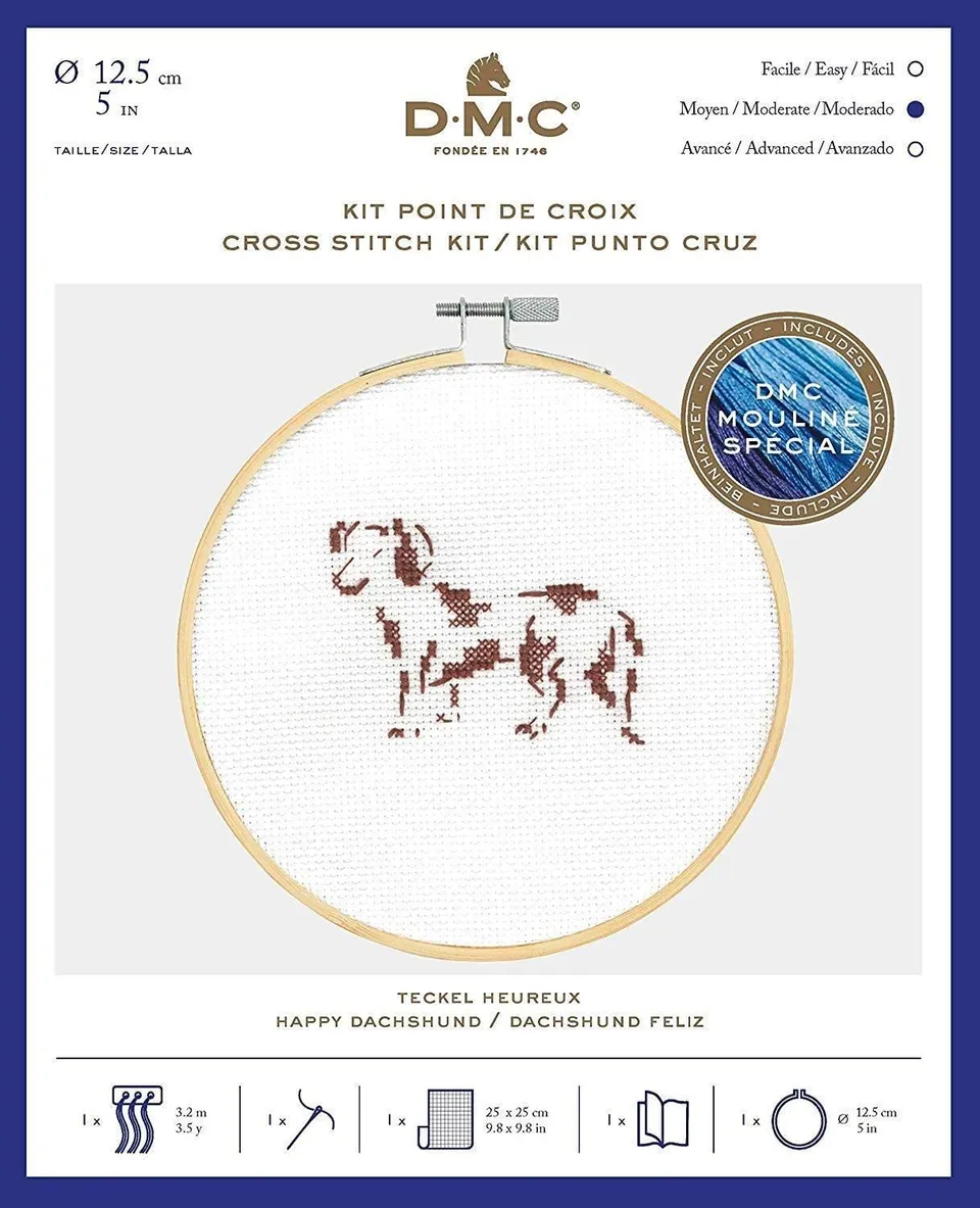 dmc-bk1885-happy-dackel-kreuzstich-set-hund-mit-rahmen image 1