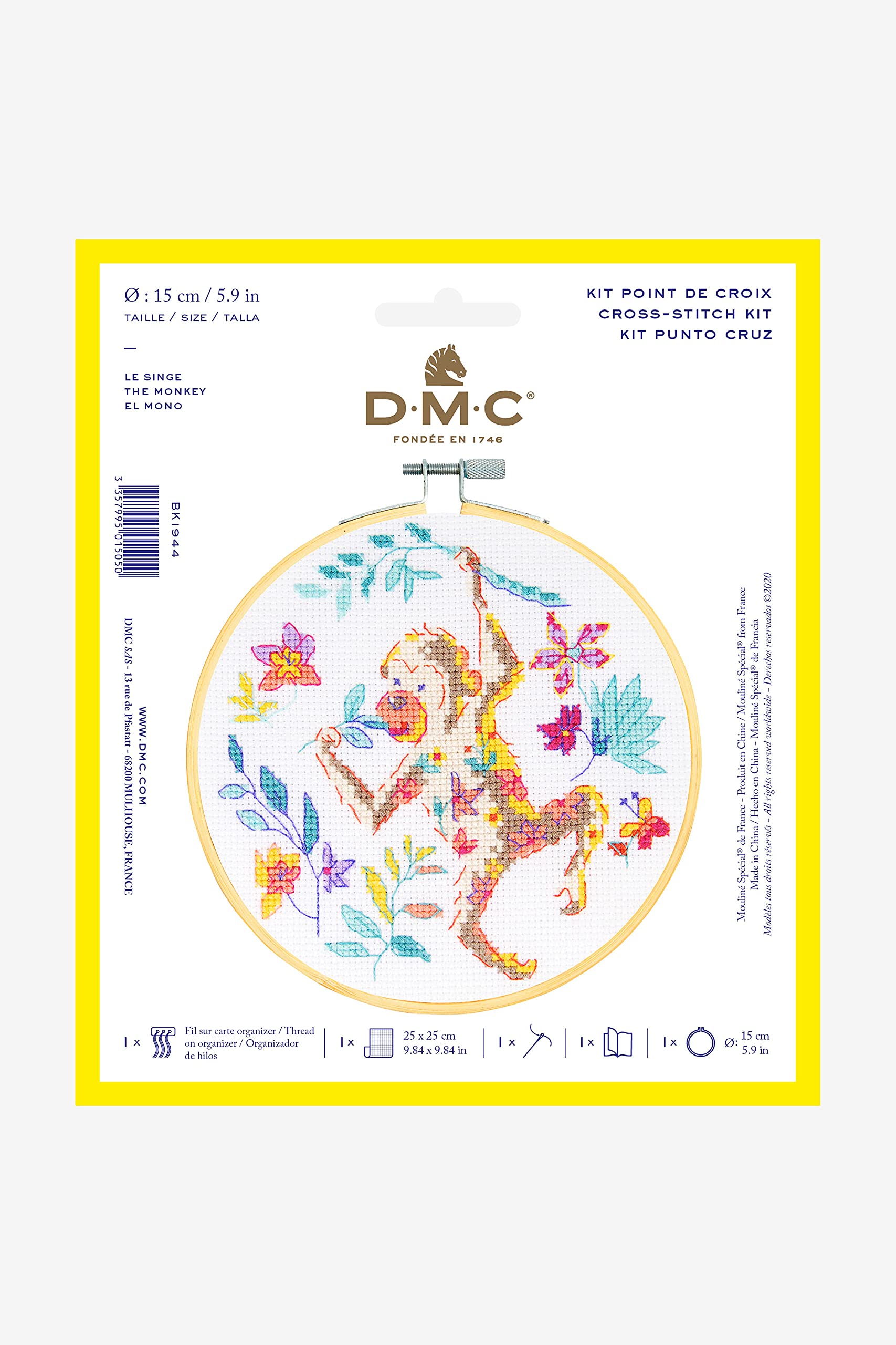 dmc-moulin-sp-cial-affe-kreuzstichset-15cm-rahmen image 2