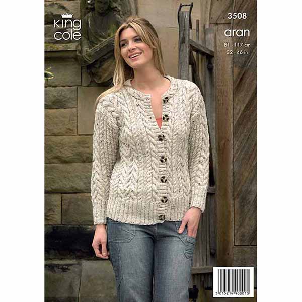 king-cole-3508-anleitung-pullover-cardigan-stirnband-aran image 2