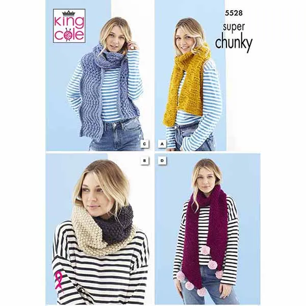 king-cole-patterns-5528-strickanleitung-schals-timeless-super-chunky image 1