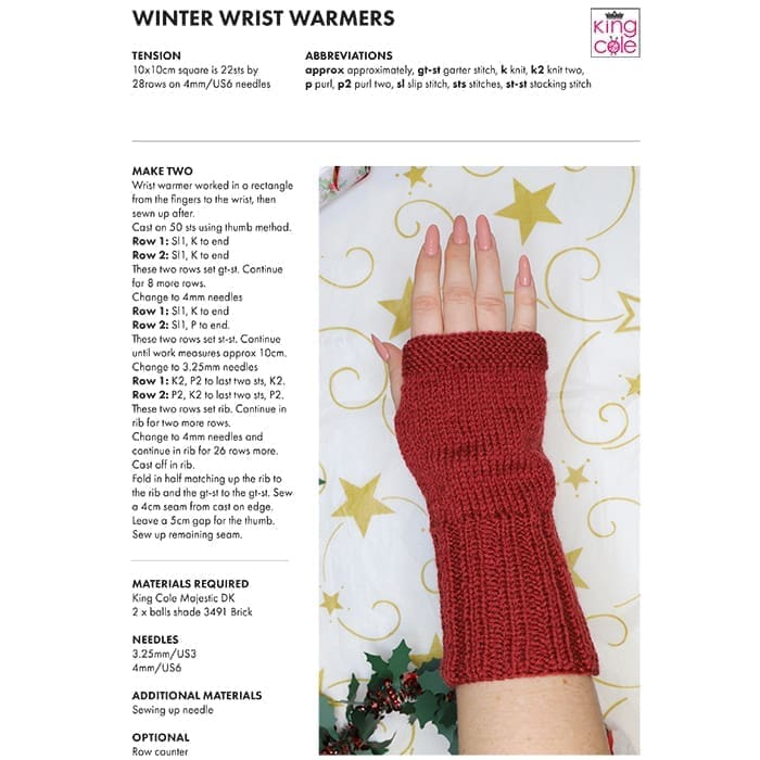 king-cole-patterns-winter-wristwarmers-strickanleitung-stulpen image 1