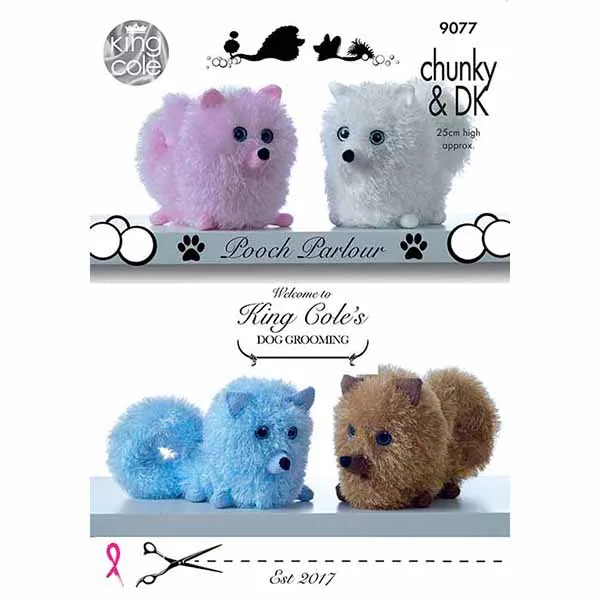 king-cole-9077-zwergspitz-strickanleitung-tinsel-chunky-hund image 1