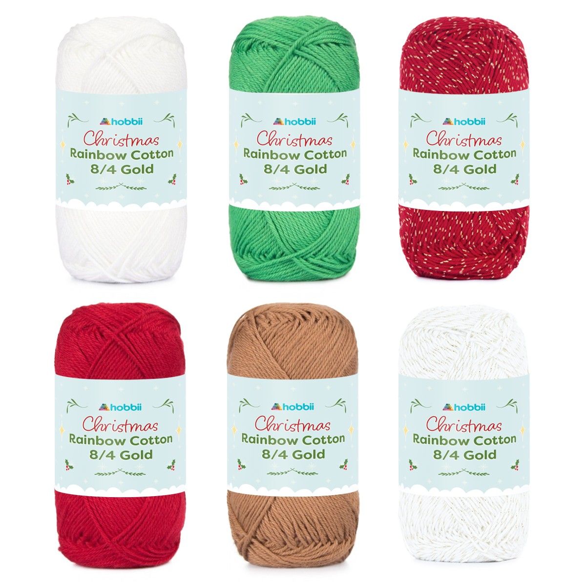 hobbii-rainbow-cotton-8-4-weihnachts-garn-gold-6er-pack image 1