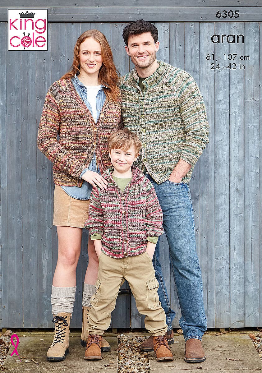 king-cole-6305-strickanleitung-cardigan-homespun-prism-aran image 1