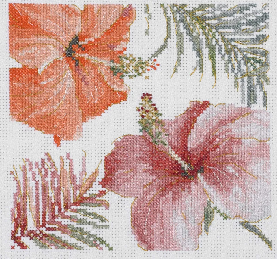 dmc-watercolor-hibiskus-kreuzstich-set-rosa-orange image 1
