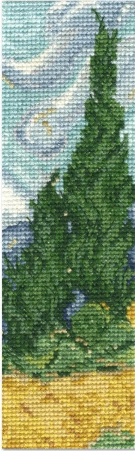 dmc-van-gogh-lesezeichen-stickset-weizenfeld-mit-zypressen-aida image 1