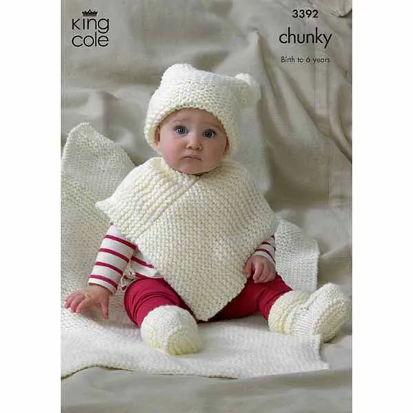 king-cole-3392-strickanleitung-baby-m-tze-poncho-decke-chunky image 1