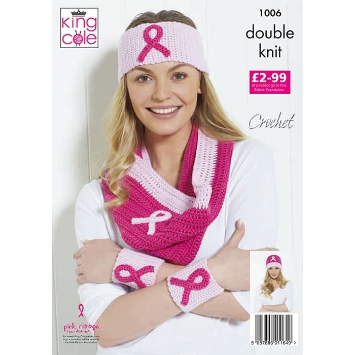 king-cole-pink-ribbon-set-strickanleitung-stirnband-loop-dk image 2