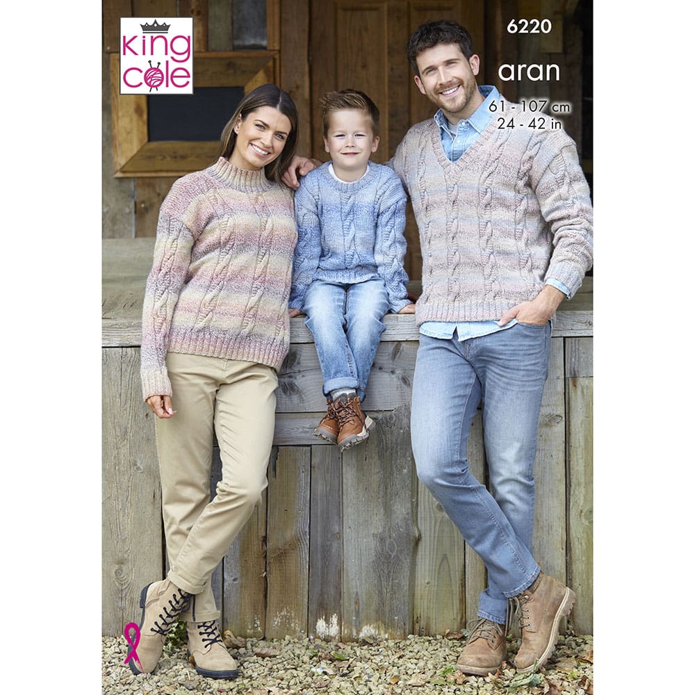 king-cole-6220-family-cable-sweaters-strickanleitung-aran image 1