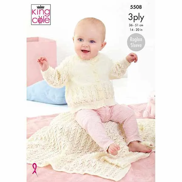 king-cole-patterns-5508-strickanleitung-cardigan-decke-baby-3ply image 1