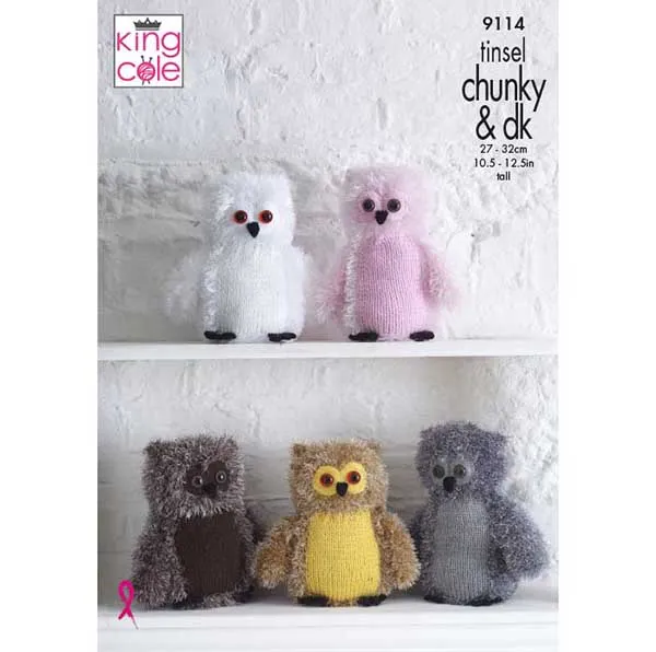 king-cole-9114-eulen-strickanleitung-tinsel-chunky image 1