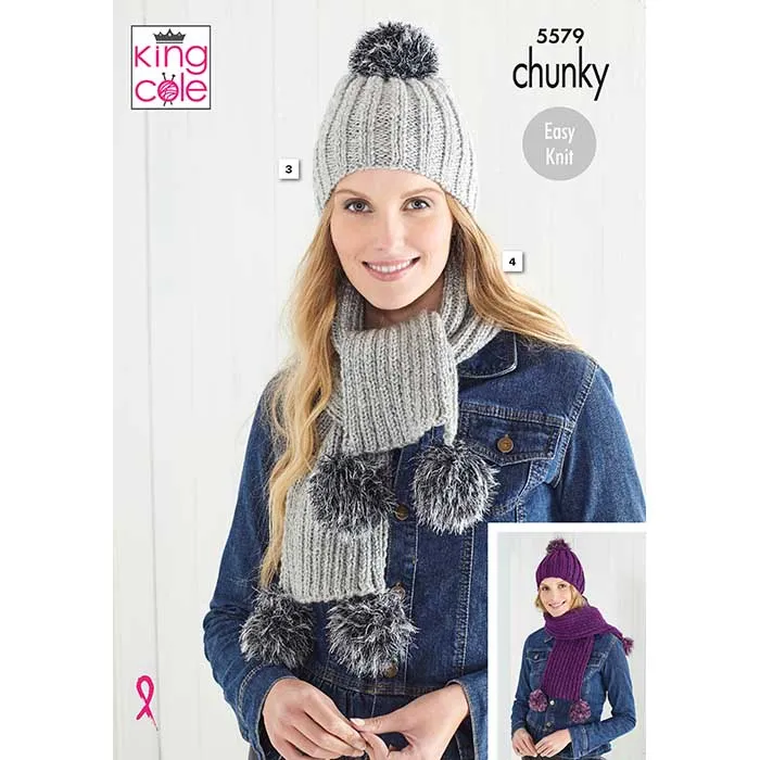 king-cole-5579-damen-m-tze-schals-strickanleitung-set image 1