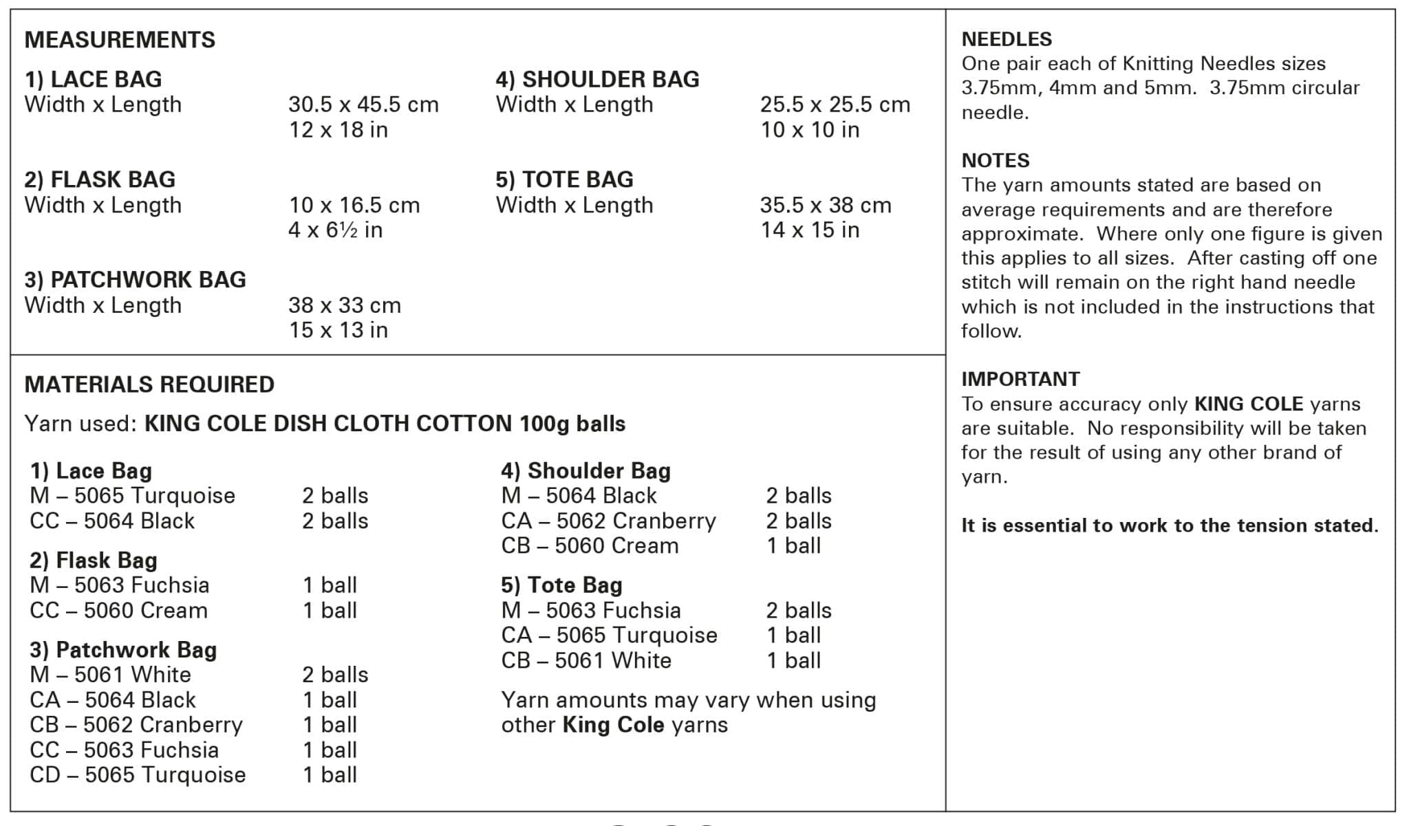 king-cole-patterns-6008-strickanleitung-taschen-dishcloth-cotton image 3