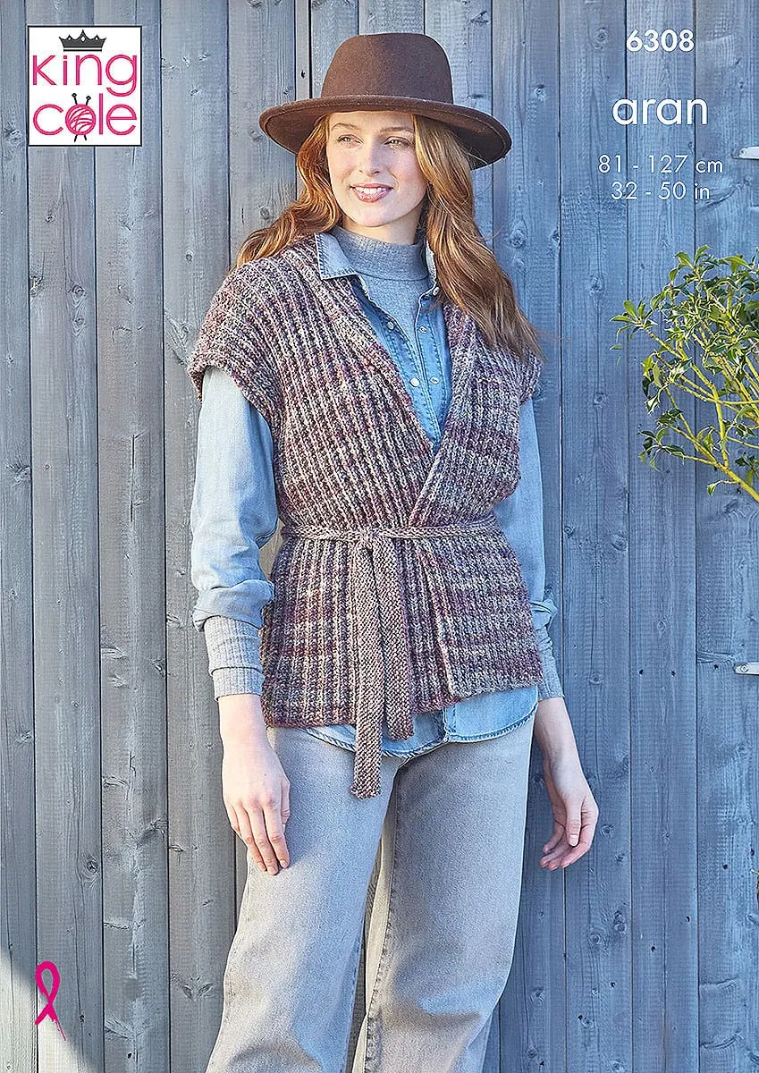 king-cole-patterns-6308-strickanleitung-jacke-weste-homespun-aran image 1