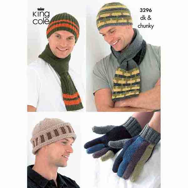 king-cole-3296-strickanleitung-herren-m-tze-schal-handschuhe-dk image 1